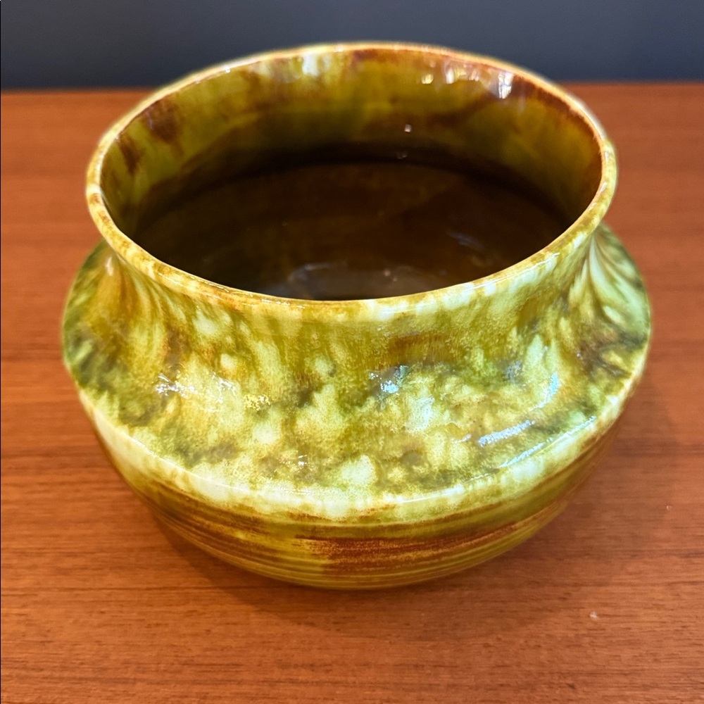 Vintage Mcm 1978  Yellow and Brown Ceramic planter bowl vase amazing glaze